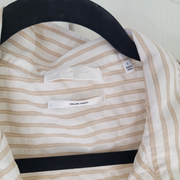 7 FOR ALL MANKIND Long Sleeve Tie Front Shirt in Soft White & Tan Stripe Size L - Picture 4 of 5